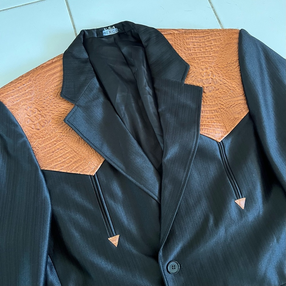New Men’s Saxifon western cowboy alligator snake skin blazer jacket suit black